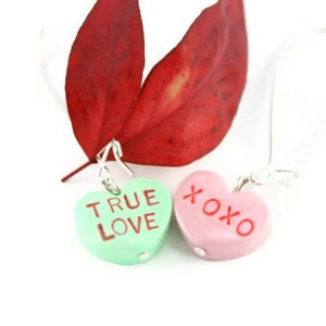 Candy Heart Earrings, Sweetheart Earrings, Candy heart jewelry, Sweetheart jewelry, Conversation Heart, Valentine Love Heart Candy Earrings