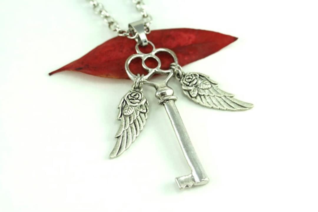 Flying Key Necklace Flying Key Jewelry Key Pendant Necklace Magic Fantasy Whimsical Skeleton Winged Key Statement Necklace Fairy Tales Etsy