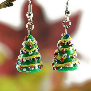 Christmas Earrings, Holiday Earrings, Christmas Jewelry, Miniature Christmas Tree, Whimsical Earrings, Teacher Appreciation Stocking Stuffer image 3