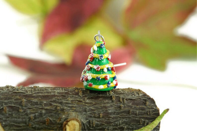 Christmas Earrings, Holiday Earrings, Christmas Jewelry, Miniature Christmas Tree, Whimsical Earrings, Teacher Appreciation Stocking Stuffer image 2