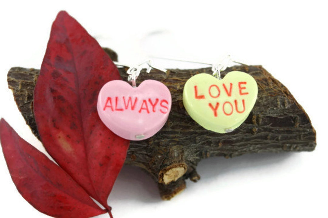 Candy Heart Earrings, Sweetheart Earrings, Candy Heart Jewelry