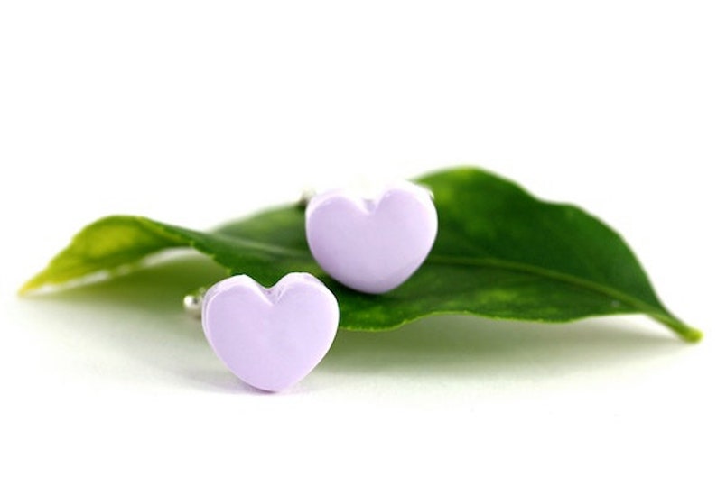 Lavender Lilac Cufflinks, Sweetheart Father's Day New Dad Valentines Birthday Groom Quirky Gift idea Romantic Pastel Purple Love Heart Shape image 1