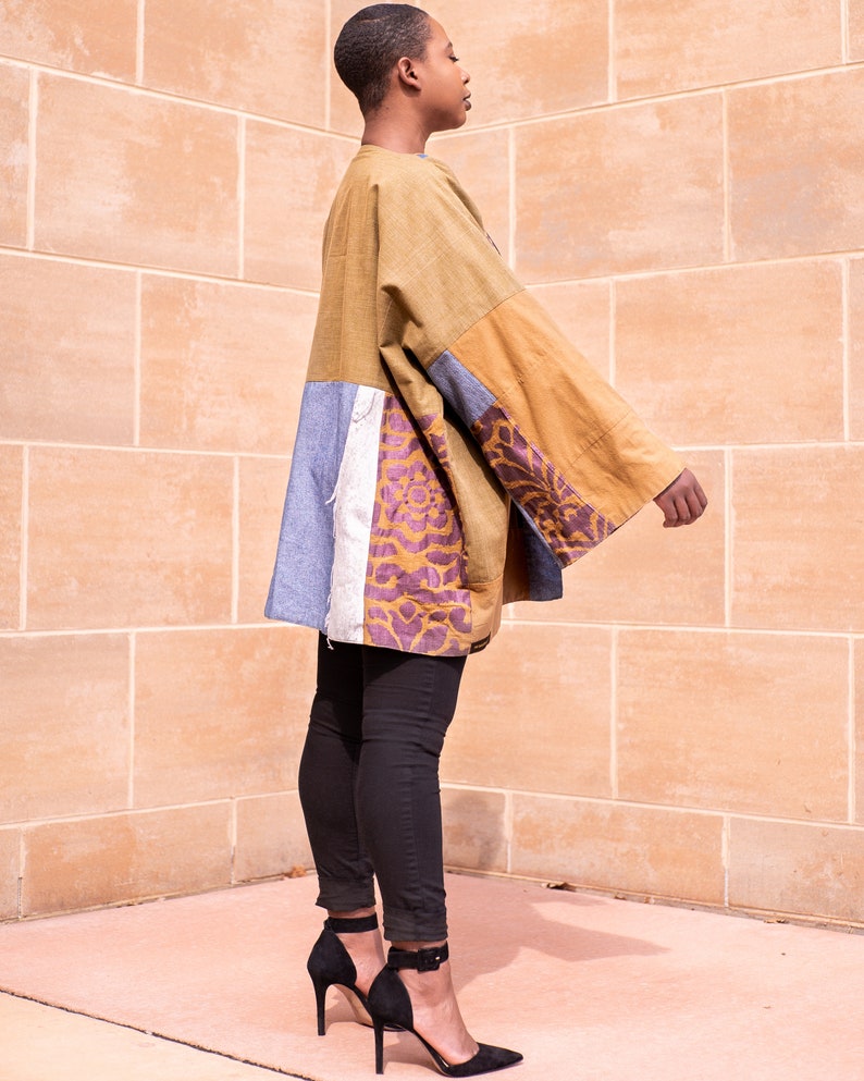 Reversible Kimono Jacket Top African Print Denim Cotton Patchwork Handmade Custom One of a Kind Unisex Womens image 4
