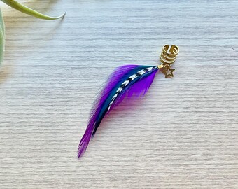 Boho Messing Feder Ohrmanschette: Ohrclip (EINZELN) violett