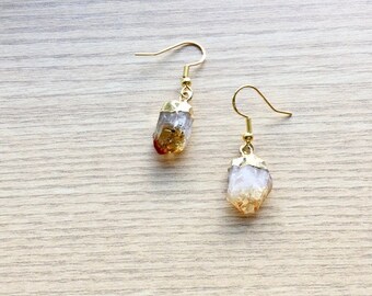 Citrine Drop Earring, Stone Crystal Earring, Orange November Birthstone Jewelry, Gold Plated Earrings