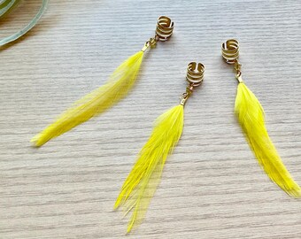 Boho Messing Feder Ohrmanschette: Ohrclip (EINZELN) Gelb