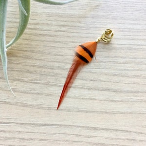 Feather Ear Cuff, Ear Clip, Brass Cuff, Orange Feather Jewelry, Boho Style, Festival Jewelry (SINGLE)