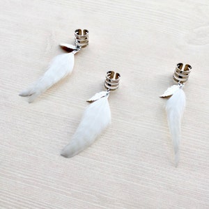 Feather Ear Cuff, Ear Clip, Silver Cuff, White Feather Jewelry, Hippie Style (SINGLE)