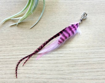 Feather Ear Cuff, SIlver Cuff, Ear Clip, Natural Feather Jewelry, Pink Feather Earring Cuff, Boho Style, Long Feather Earring (SINGLE)