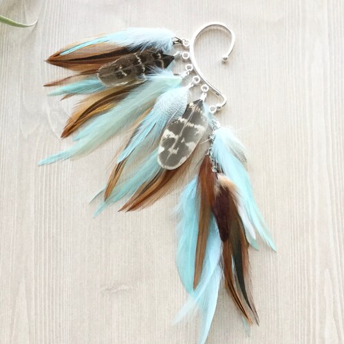 Feather Ear Wrap Gold Tone Ear Cuff With Feathers Natural Etsy