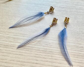 Boho Messing Feder Ohrmanschette: Ohrclip (EINZEL) Periwinkle
