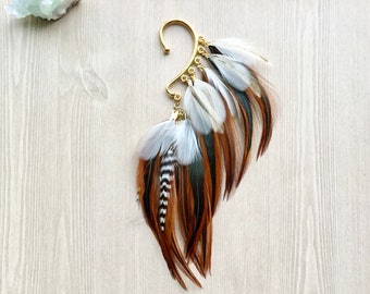 Feather Ear Cuff: Gold Tone Natural Feather Wrap