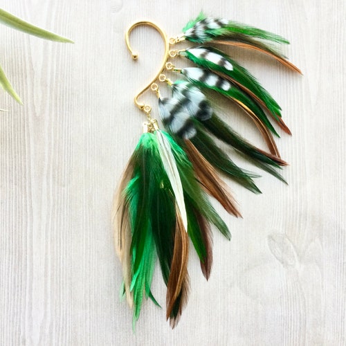 Feather Ear Wrap Gold Tone Ear Cuff With Feathers Forest Etsy