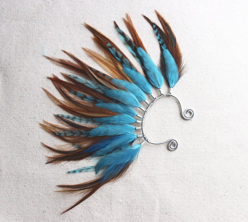 Feather Ear Wrap Silver Tone Ear Cuff With Feathers Ocean Etsy