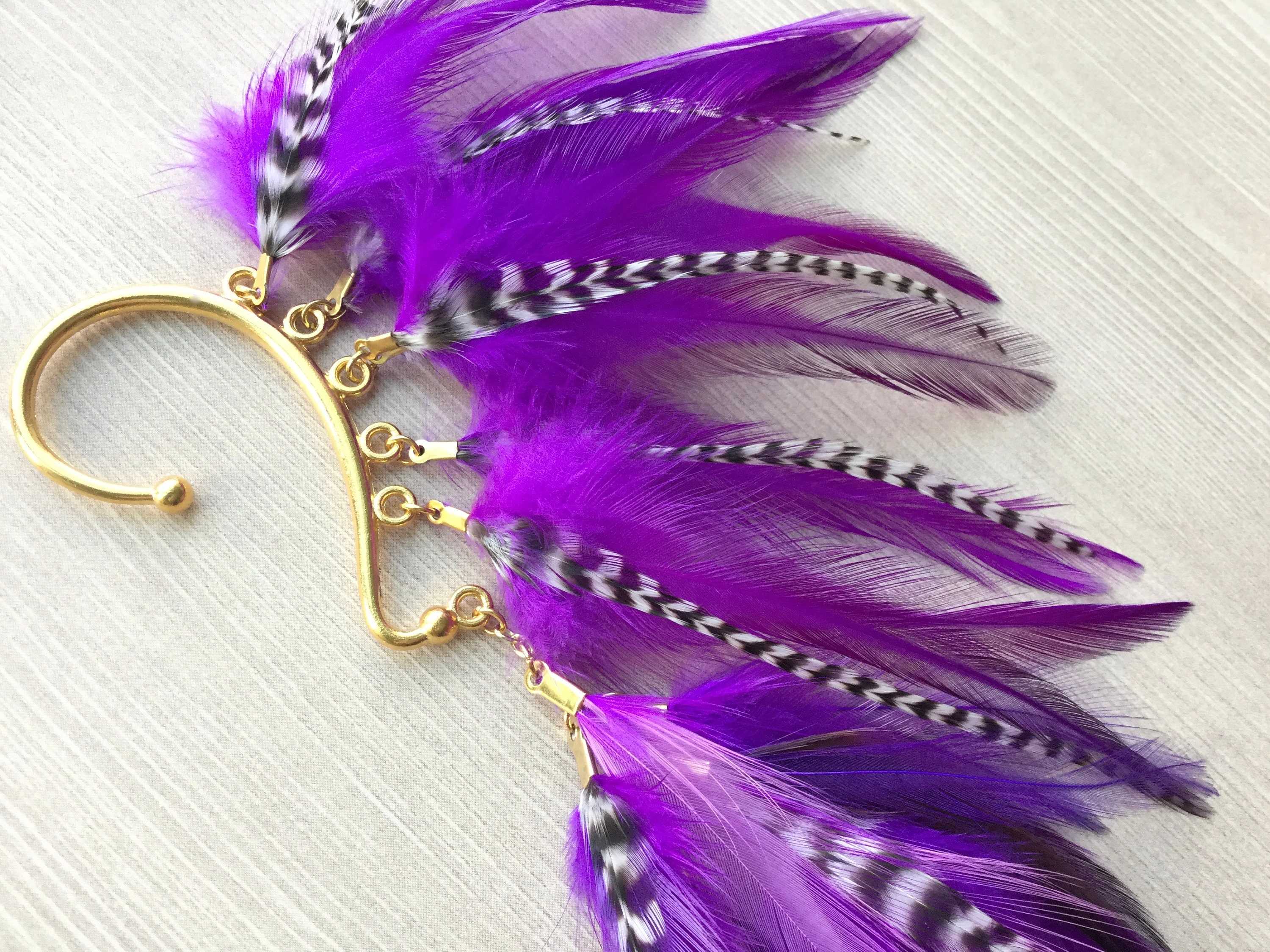 Deep Purple Feather Ear Wrap / Cuff in Gold Feather Ear Cuff Etsy