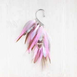 Feather Ear Wrap, Silver Tone, Ear Cuff with Feathers, Cherry Blossom Pink Feathers, Feather Earring, Feather Wrap with Silver and Pink,