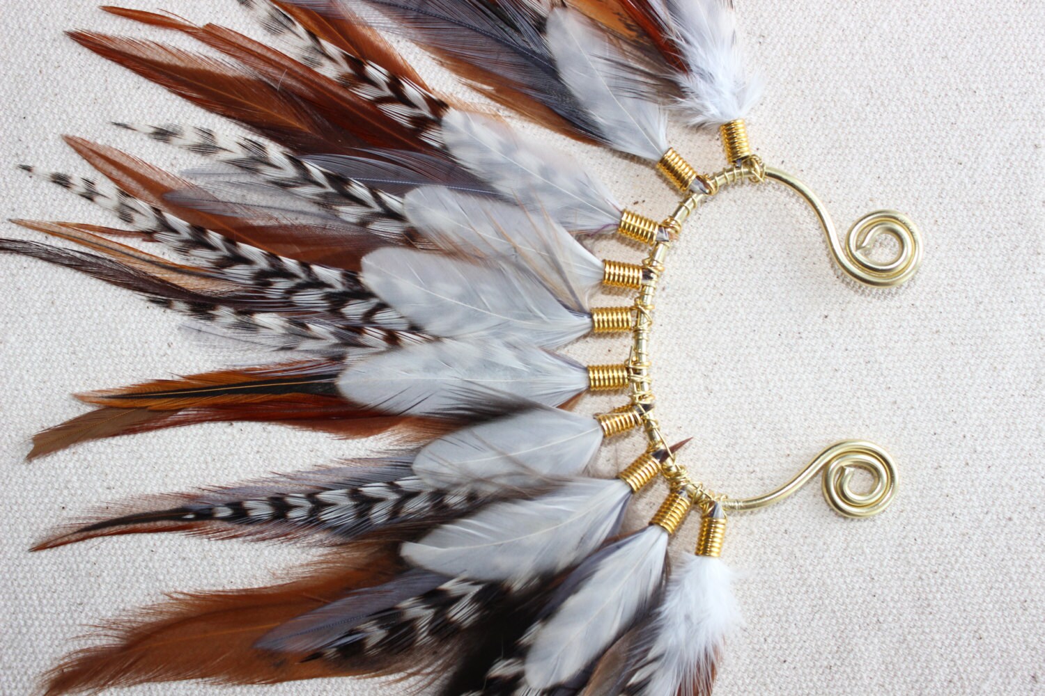 Feather Ear Wrap Gold Tone Ear Cuff With Feathers Natural Etsy