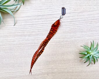 Orange Feather Hair Extension, Boho Hair Extension, Hair Piece with Feathers, Wedding Jewelry, Festival Jewelry, Hair Feathers