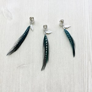 Feather Ear Cuff, Ear Clip, Silver Cuff, Teal and Black Feather Jewelry, Renaissance Style, Boho SINGLE image 3