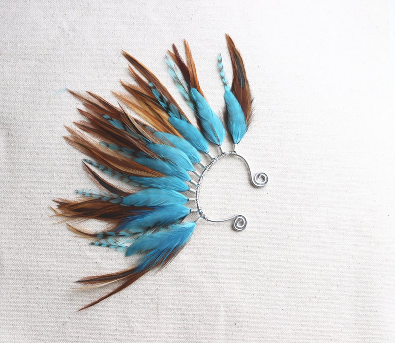 Feather Ear Wrap Silver Tone Ear Cuff With Feathers Ocean Etsy