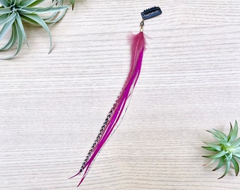 Neon Pink Feather Hair Extension, Boho Hair Extension, Hair Piece with Feathers, Wedding Jewelry, Festival Jewelry, Hair Feathers