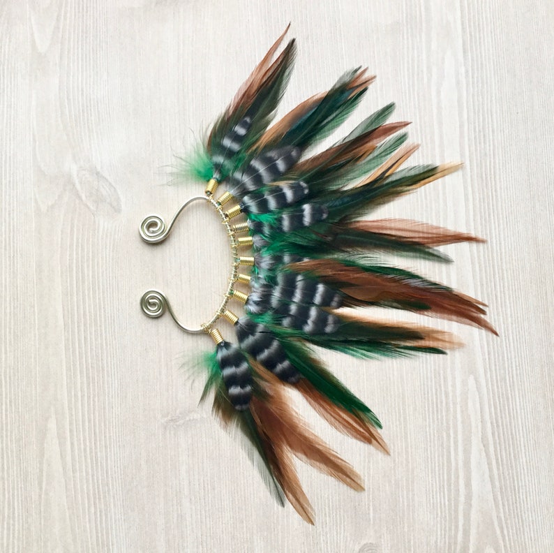 Feather Ear Wrap Gold Tone Ear Cuff With Feathers Forest Etsy