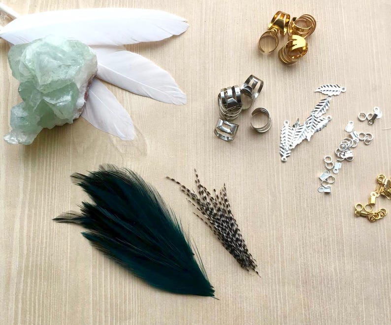 Feather Ear Cuff, Ear Clip, Silver Cuff, Teal and Black Feather Jewelry, Renaissance Style, Boho SINGLE image 6