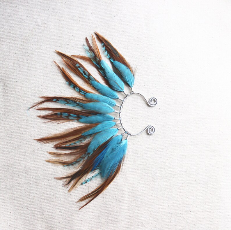 Feather Ear Wrap Silver Tone Ear Cuff With Feathers Ocean Etsy