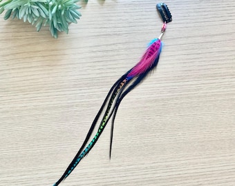 Handgefärbte Regenbogen Feder Haarspange: Natürliches Verlängerungszubehör