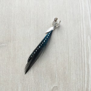 Feather Ear Cuff, Ear Clip, Silver Cuff, Teal and Black Feather Jewelry, Renaissance Style, Boho SINGLE image 5
