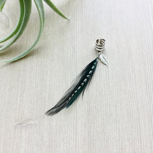 Feather Ear Cuff, Ear Clip, Silver Cuff, Teal and Black Feather Jewelry, Renaissance Style, Boho SINGLE image 4