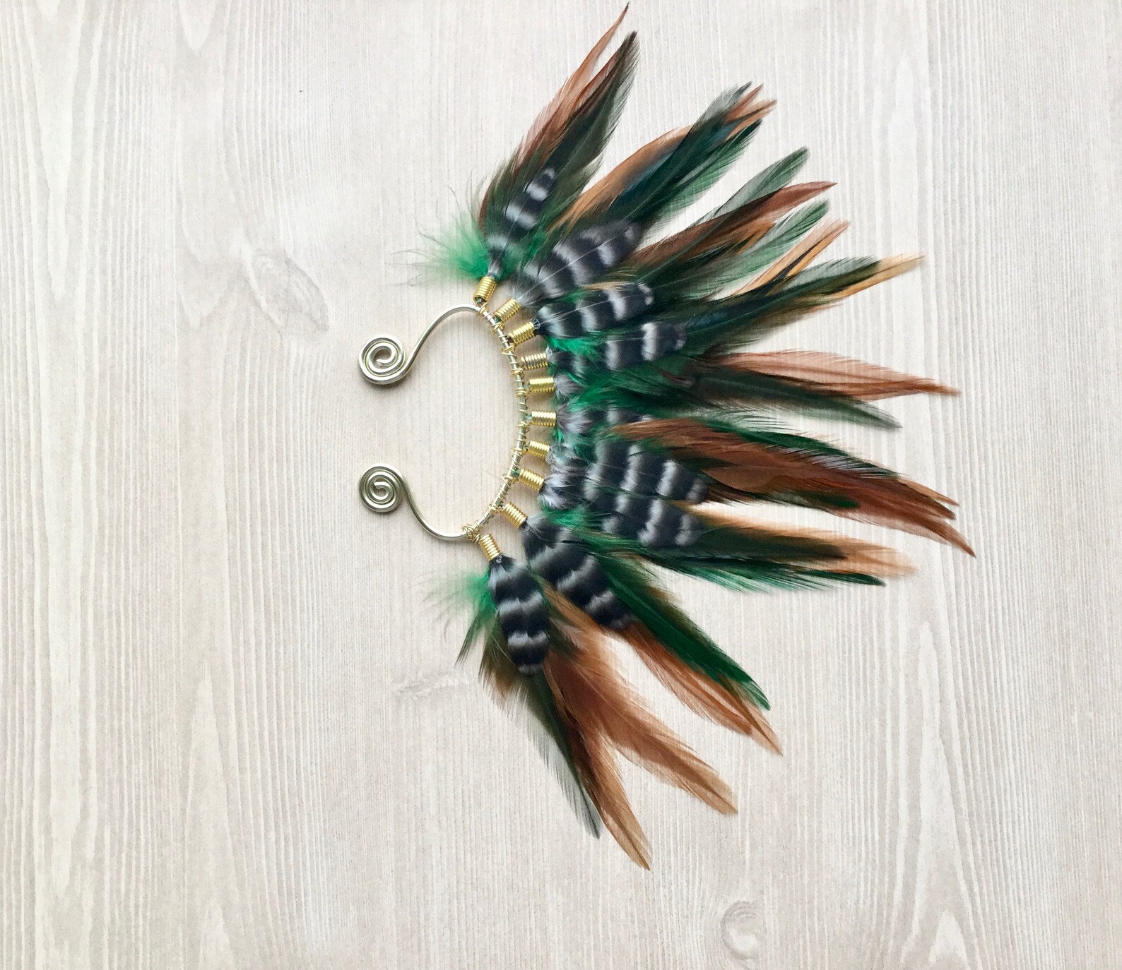 Feather Ear Wrap Gold Tone Ear Cuff With Feathers Forest Etsy