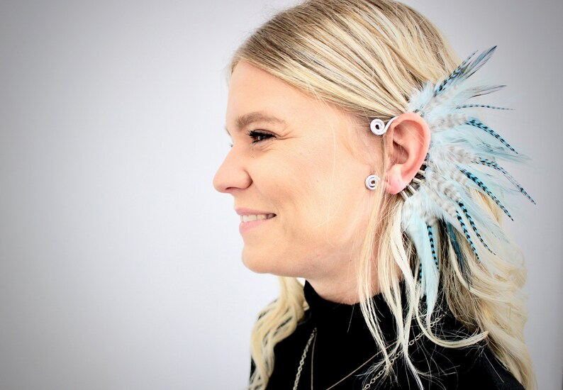 Feather Ear Wrap Gold Tone Ear Cuff With Feathers Brown Etsy Canada