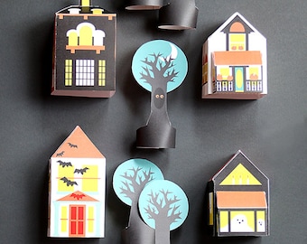 Haunted Houses & Forest - Printable Paper Houses - Halloween Decor