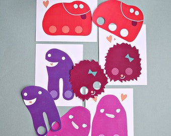 Valentines - Printable Monster Finger Puppets - Class Valentines Card - School Valentines - Kids DIY Valentines