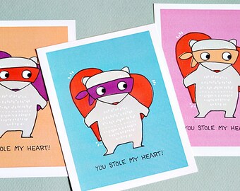 Valentines - Printable Cards - Heart Thief Valentine's Cards - Class Valentines Card - School Valentines - Kids DIY Valentines