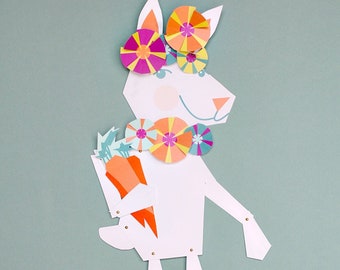 Paper Bunny Wall Puppet - Instant Kids Paper Craft - Printable Paper Easter Bunny - Party Favor - Last-Minute Kids Craft