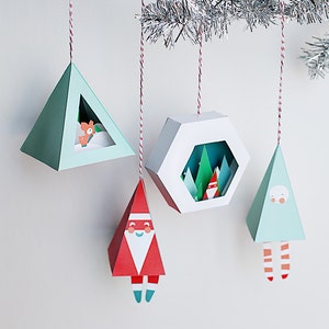 3D Weihnachtsschmuck #2 - 4 im Set - Printable Paper Crafts - Holiday DIY