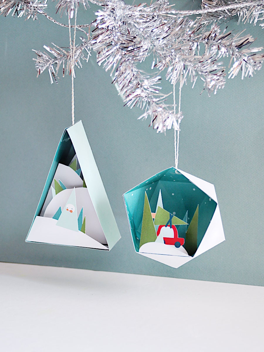 3D Christmas Ornaments 2 4 In A Set Printable Paper Etsy