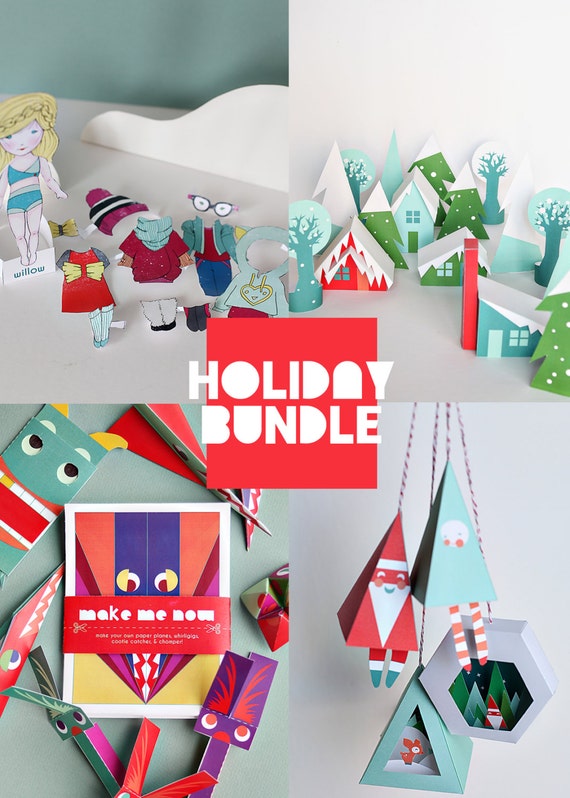 Holiday Printables Bundle - 4 sets - Christmas Village, Play Pack, Ornaments, and Winter Paper Doll