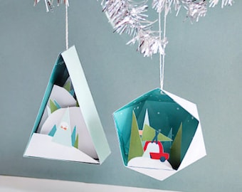 3D Christmas Ornaments #2 - 4 in a Set - Printable Paper Crafts - Holiday DIY