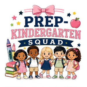 Prep-Kindergarten Squad Shirt Design, Diverse Kids, Back to School Sublimation (JPEG)