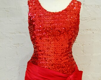 1950's Style Red Sequined Bombshell Dress