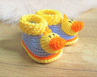 Baby-Booties Ente - Häkelanleitung Englisch - crochet pattern - PDF pattern - 4 Größen - 4 sizes