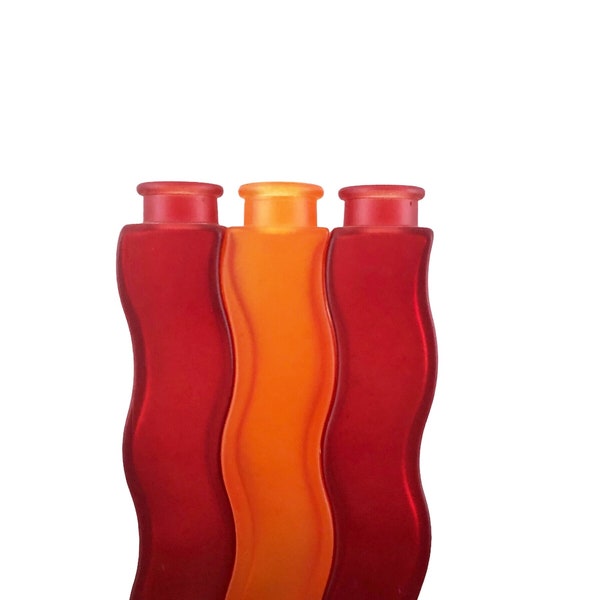 Set of 3 Vintage Ikea Skämt vases, wave vases. Red, and orange glass. Nineties, colorful interior, 90s decoration, colorful living.