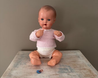 Strampelchen, muñeca tortuga de los años sesenta, modelo Kaufhaus. muñeca bebé, ropa original rosa. Esta muñeca está marcada con 35 en la espalda.