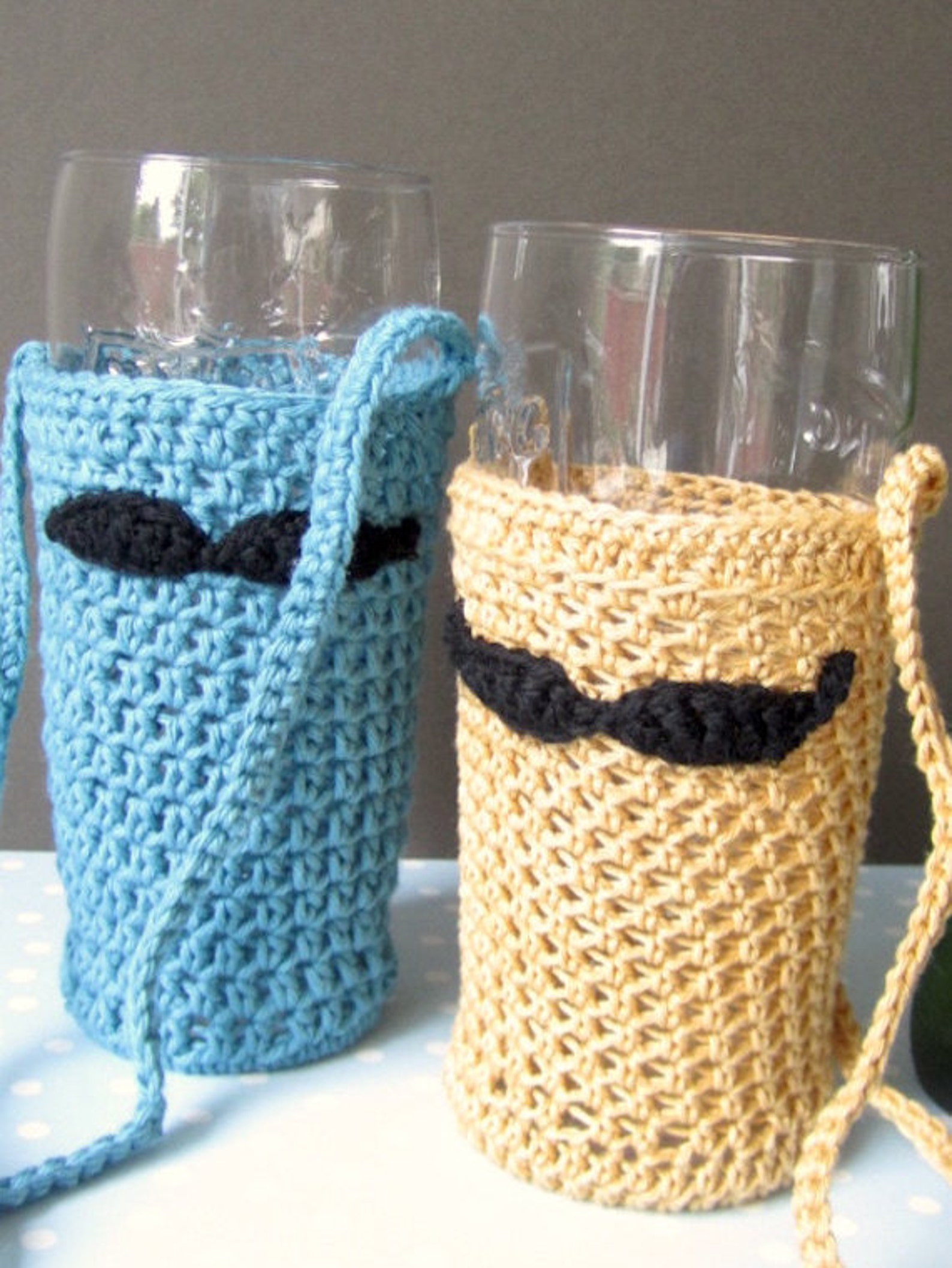 Beer Glass Holder Crochet Pint Glass Holder Moustache Stag Etsy