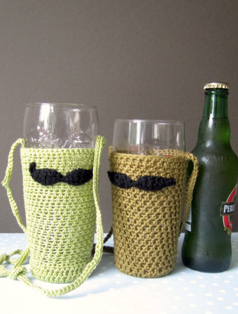 Beer Glass Holder Crochet Pint Glass Holder Moustache Stag Etsy