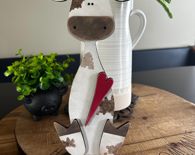 Rustic Tall Skinny Cow Shelf Sitter | Farmhouse Tiered Tray Decor | Country Kitchen Accent | Cow Decor | Primitive Decor