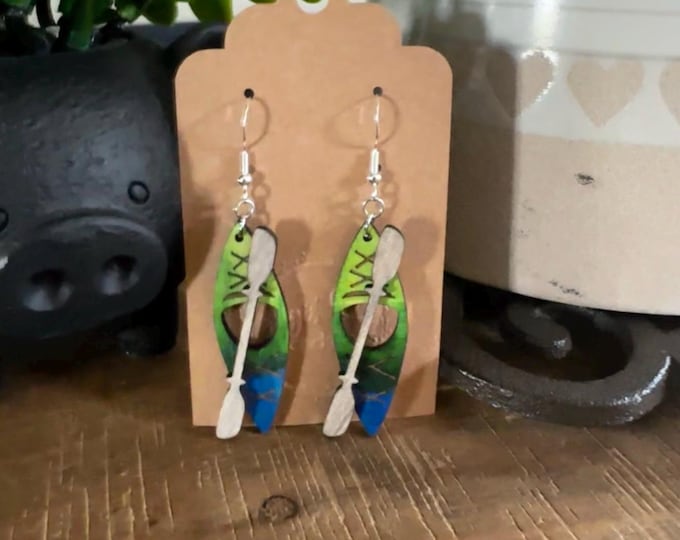 Kayak Dangle Earrings, Whimsical Kayak Earrings, Lightweight Fun Jewelry
